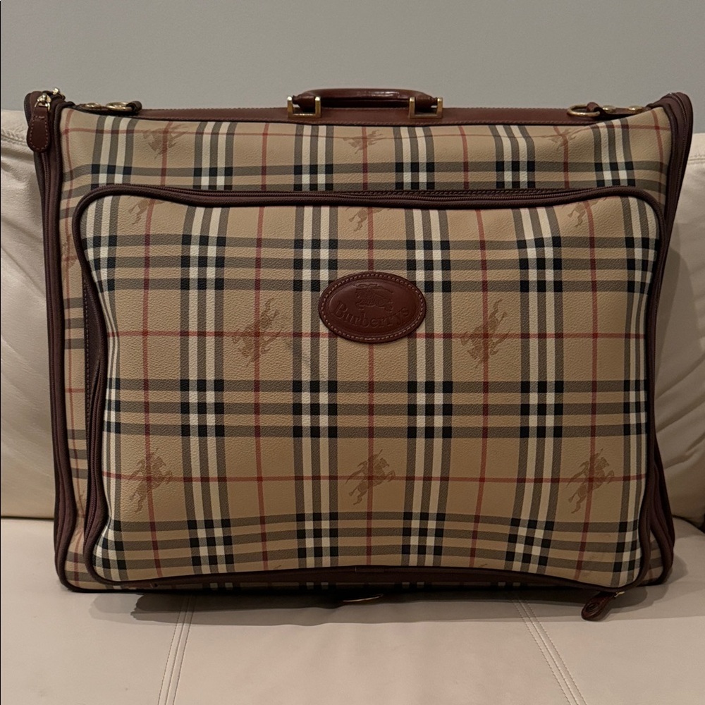 Burberry Tan and Brown Check Travel Bag